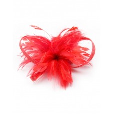 Lacy Feather Fascinator-Red-Onesize