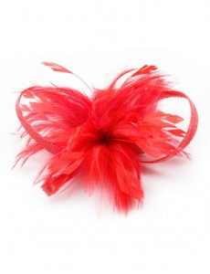 Lacy Feather Fascinator-Red-Onesize